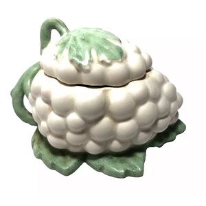 Vintage Jelly Jar with Lid Ceramic White Grapes Cottage Core Farmhouse